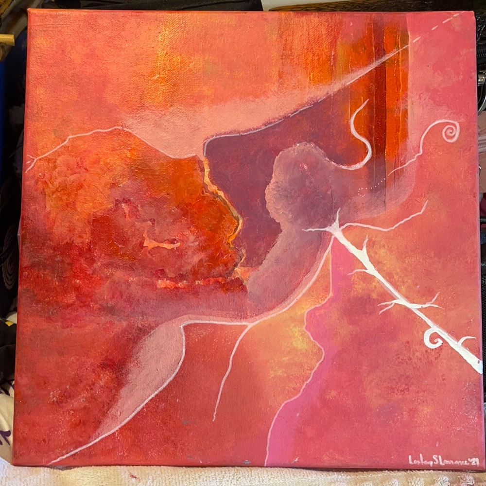 Absolutely beautiful coral acrylic abstract art